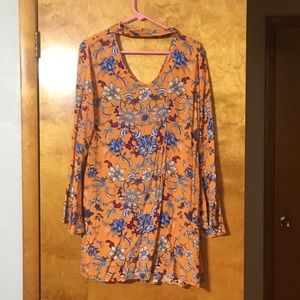 Xhilaration Orange Flowered Mini Dress (XL)